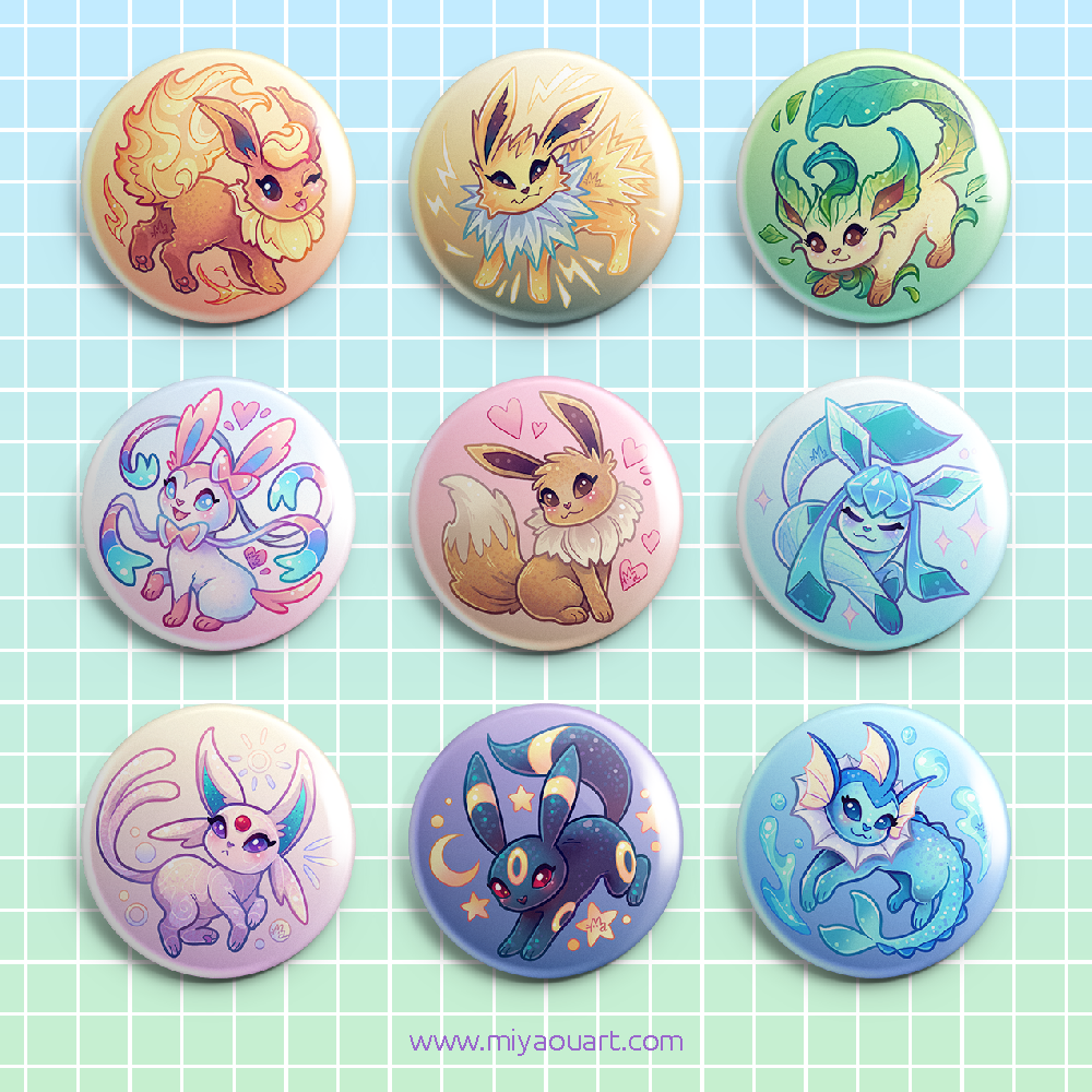 PKMN Eeveelution Pinback Buttons