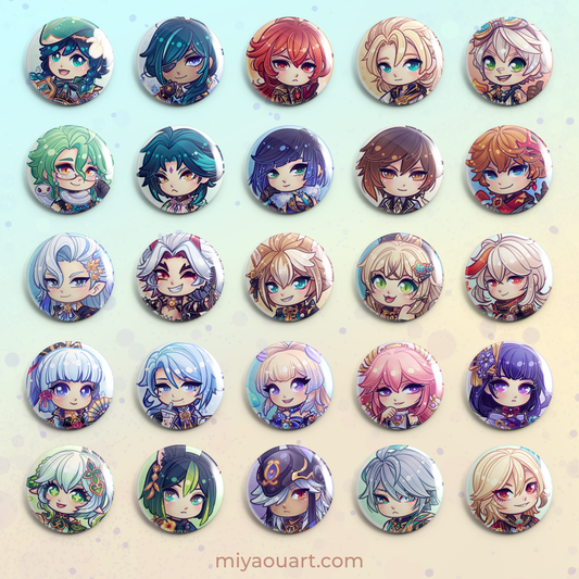 Genshin Chibi Pinback Buttons