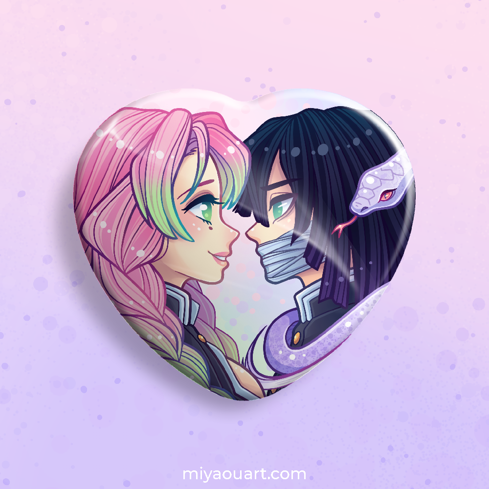 Obanai & Mitsuri Ship Heart Pin