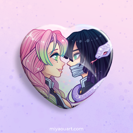 Obanai & Mitsuri Ship Heart Pin