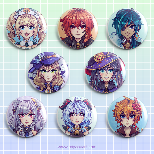 Genshin Portrait Pinback Buttons